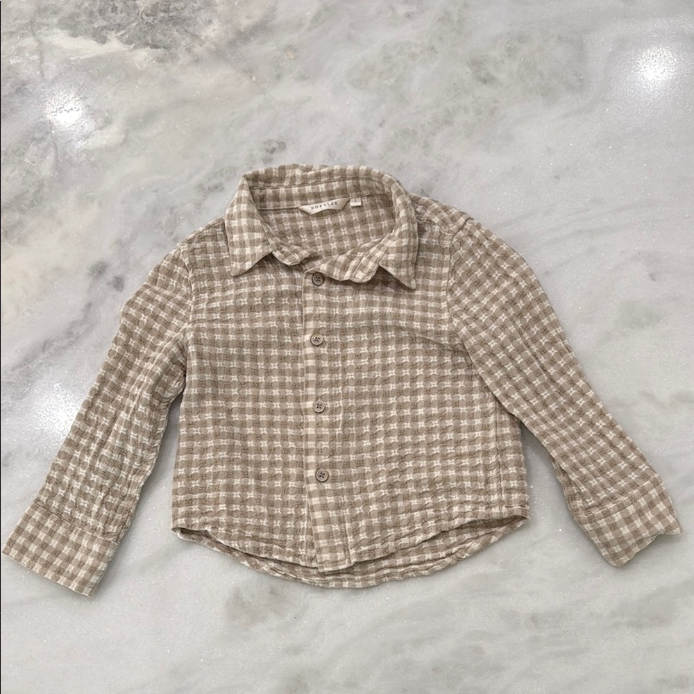 Kids Plaid Button-Down Shirt - Tan
